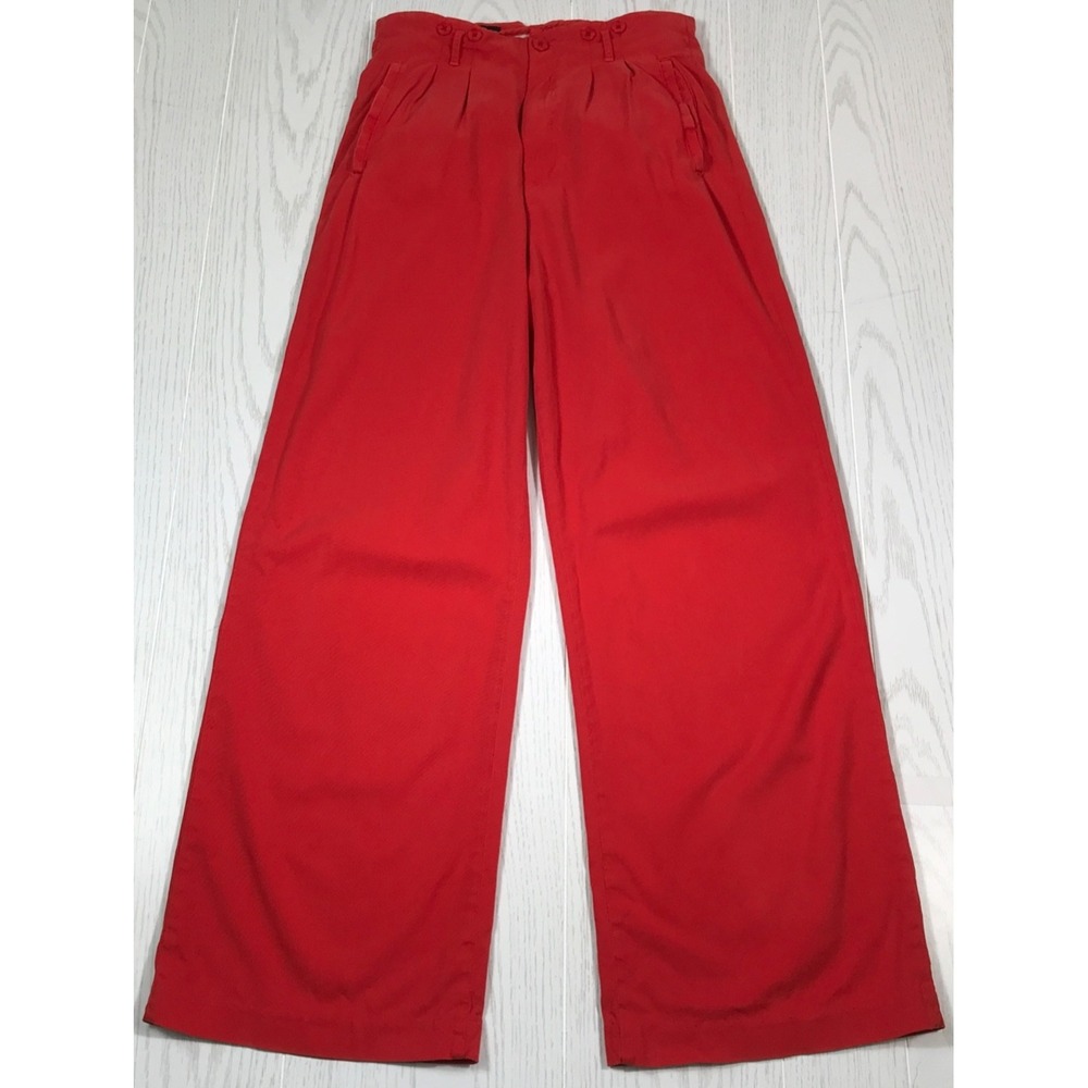 J Peterman Wide Leg Pants Red 6 High Waist Pleated Flare Stretch Comfort Boho